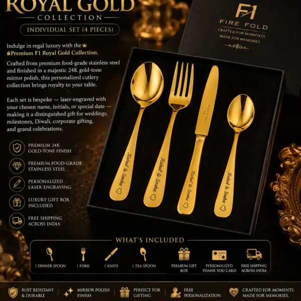 personalized royal gold cutlery gift set